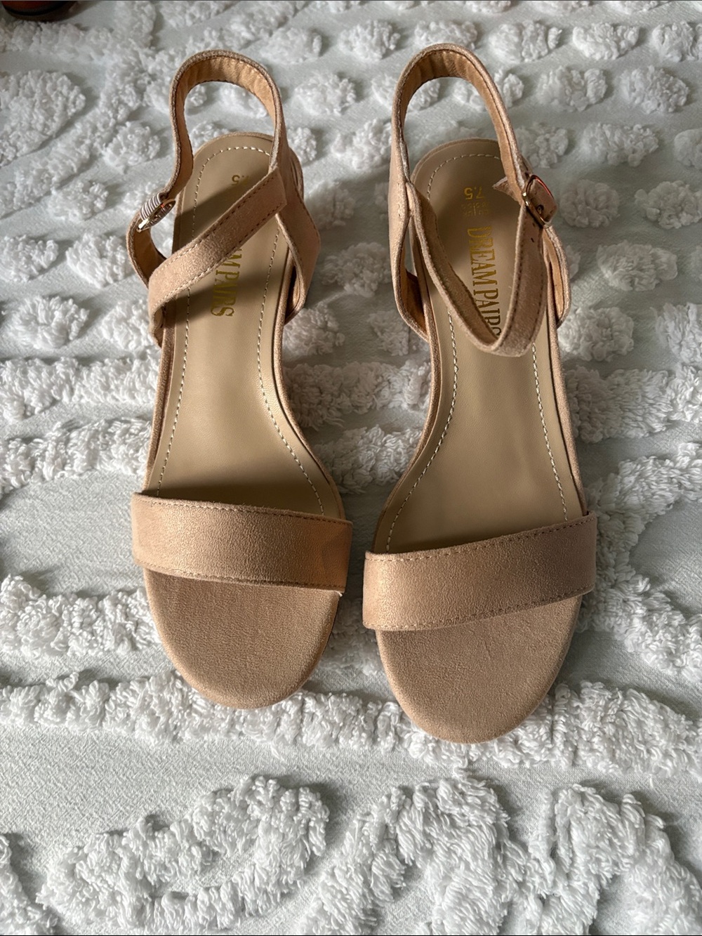 Dream Pairs Women's Nude/Tan Suede-Look Ankle Strap Sandals